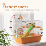 Gerbil/Hamster Cage with Tubes, Wheel, Ladder, Top Handle - Orange