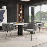 Set of 6, velvet dining chair, single light luxury living room bedroom swivel chair, Leisure swivel chair with four metal support legs, grey+silver