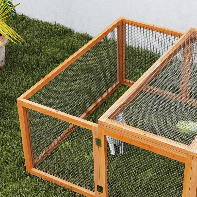 Rabbit Hutch Cage 6ft, Wire Mesh, Openable Roof, Natural Wood Finish