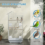 Bird Cage with Accessories, Toys, Tray, White