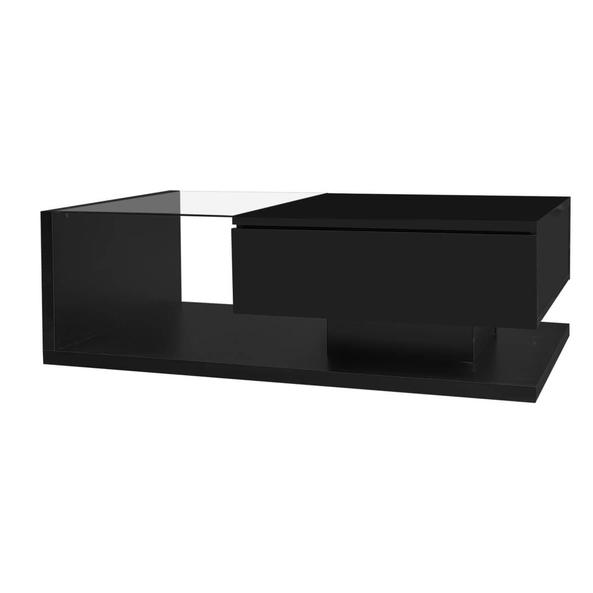 LED Coffee Table - High Gloss Black, Glass Top, Modern Living Room Table