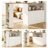 360° Swivel Kitchen High Table - Multifunctional White Sideboard with Storage and Sliding Glass Door