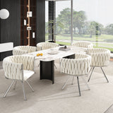 Set of 4, velvet dining chair, single light luxury living room bedroom swivel chair, Leisure swivel chair with four metal support legs, beige+silver