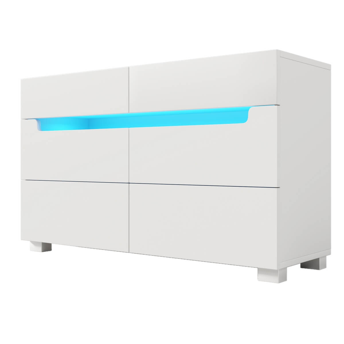 6-Drawer Chest of Drawers with RGB LED Lights - Modern White Storage Sideboard with App Control and Cut-Out Handles