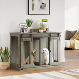 PawHut Dog Crate Furniture, Double Cage with Divider - Grey