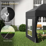 Garden Pop Up Gazebo 2 x 2 m, Water Resistant Awning Canopy with Sidewalls, Windows, Carry Bag, Black