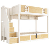 Kids Bunk Bed with Stairs and Storage – Solid Wood High Sleeper with Storage Cubes and Hydraulic Storage