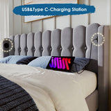 4ft6 Double Upholstered Bed with USB Charging - Grey Linen Bed Frame