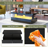 Black High Gloss LED Coffee Table - Living Room Centre Table with 2 Drawers & Storage