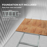 Metal Bike Shed, Mobility Scooter Shed House with Foundation Kit, Ventilation, Doors, Silver