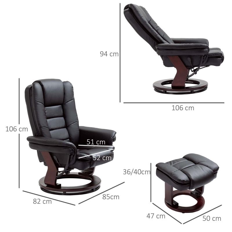 Recliner Chair with Footstool, 130kg Capacity, 135?? Reclining Swivel, PU Leather, Black
