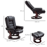 Recliner Chair with Footstool, 130kg Capacity, 135?? Reclining Swivel, PU Leather, Black