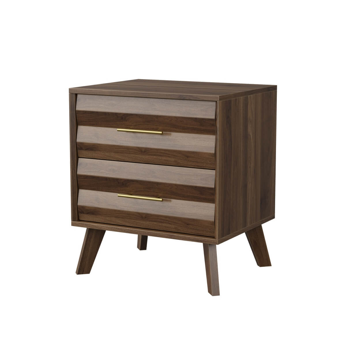 Single Bedside Table with 2 Drawers - Modern Bedroom Storage Cabinet with Metal Handles, Walnut Effect