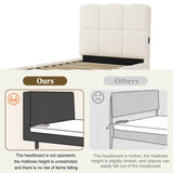 3ft Bouclé Upholstered Storage Bed - Single Hydraulic Bed with Headboard, Beige