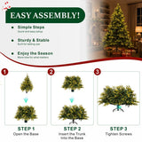 Realistic Full Green Artificial Christmas Tree - PVC & PE Mixed-Foliage Xmas Tree with Pre-Lit Warm White LED Lights, Easy Setup, 6ft/7ft/8ft