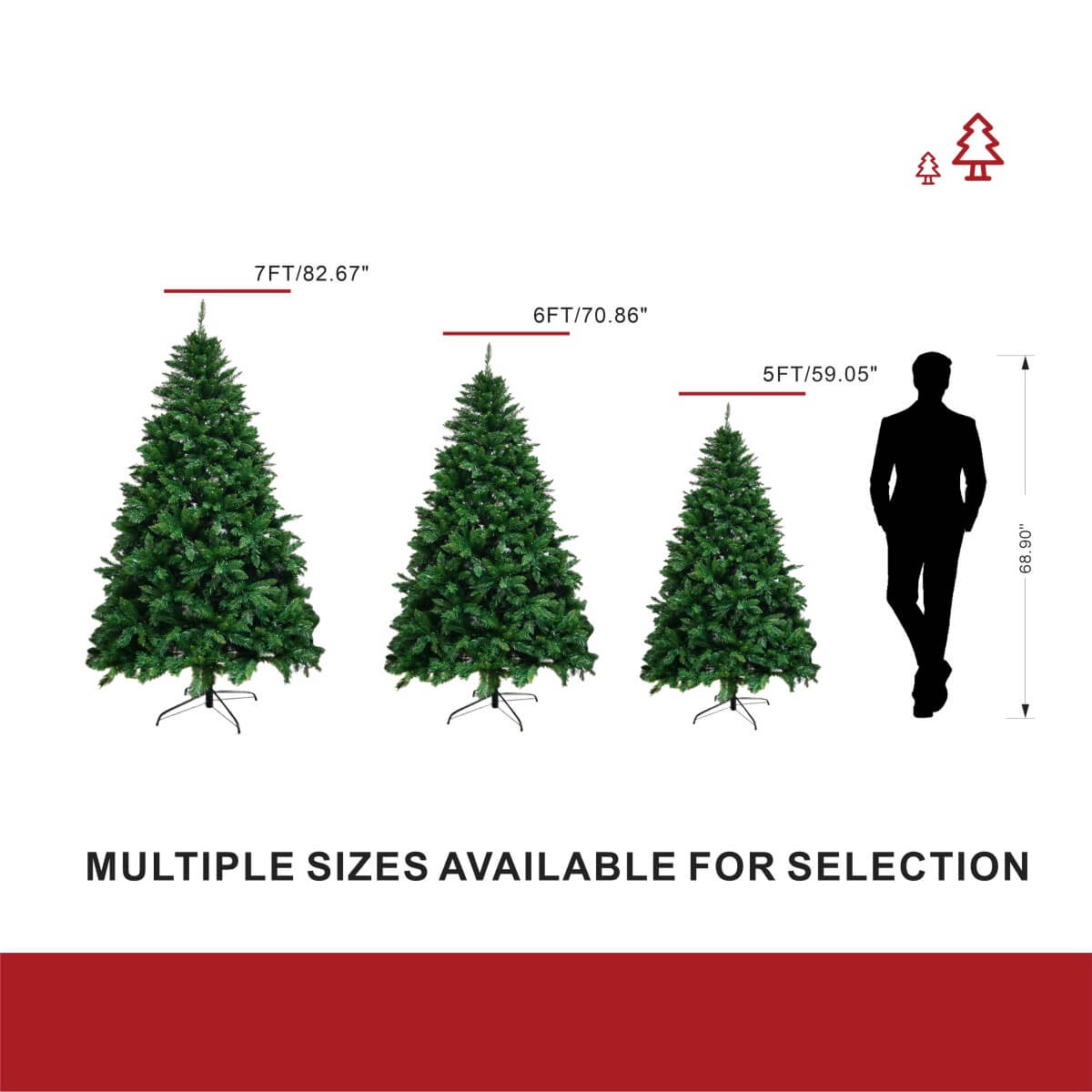 Realistic Full Green Artificial Christmas Tree - Lush PVC Xmas Tree for Indoor Home & Festive Decoration, 5ft/6ft/7ft