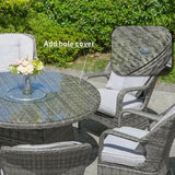 6 Seater Outdoor Rattan Dining Set - Round Table with Tempered Glass Top, Lazy Susan & Parasol Hole
