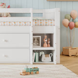 3ft Single Wooden Storage Bed for Kids - Bed Frame with Safety Guardrails, 2 Drawers, Storage Compartments & Upholstered Headboard, White