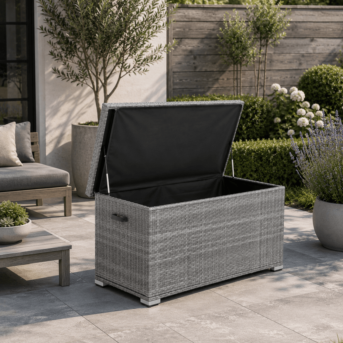 Small Outdoor Rattan Storage Box - Weather-Resistant Garden Storage Chest, Grey