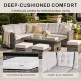 9-Seater Outdoor Corner Sofa Set - Garden Rattan Corner Sofa with Rectangular Lift-Top Table & Footstools