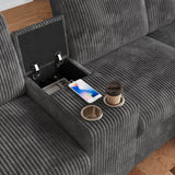U Shaped Corduroy Sectional Sofa - Modular Sofa with Storage Ottomans, USB & Type-C Charging, Grey