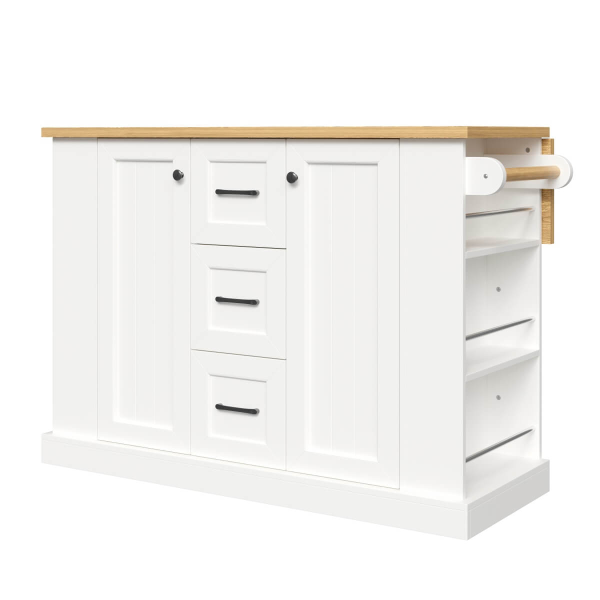 Kitchen Island Trolley with Foldable Worktop - Kitchen Cart on Wheels with Double-Sided 3-Tier Storage Shelves, 3 Drawers and Lockable Castors