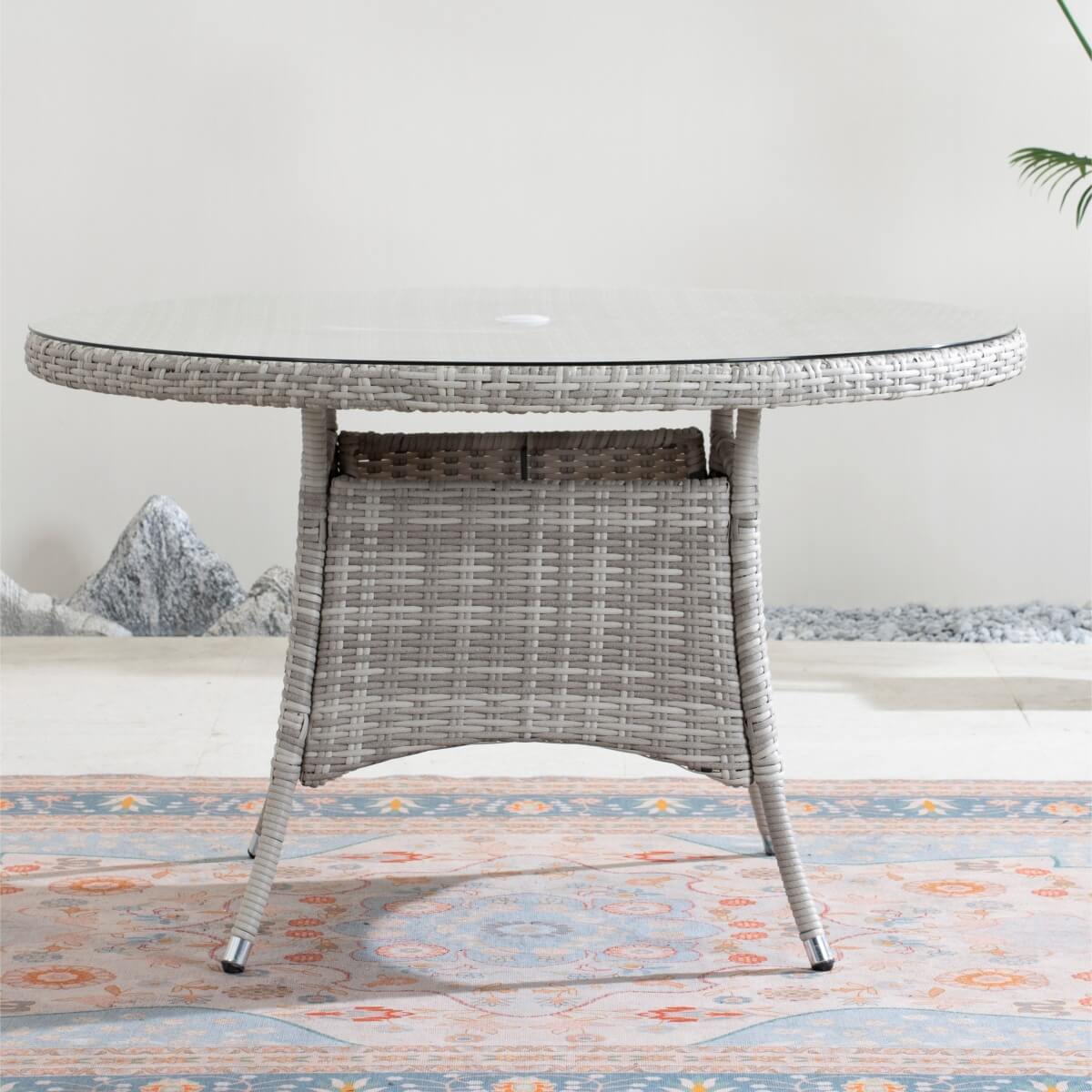 4 Seater Round Rattan Outdoor Dining Table - Garden Patio Dining Table