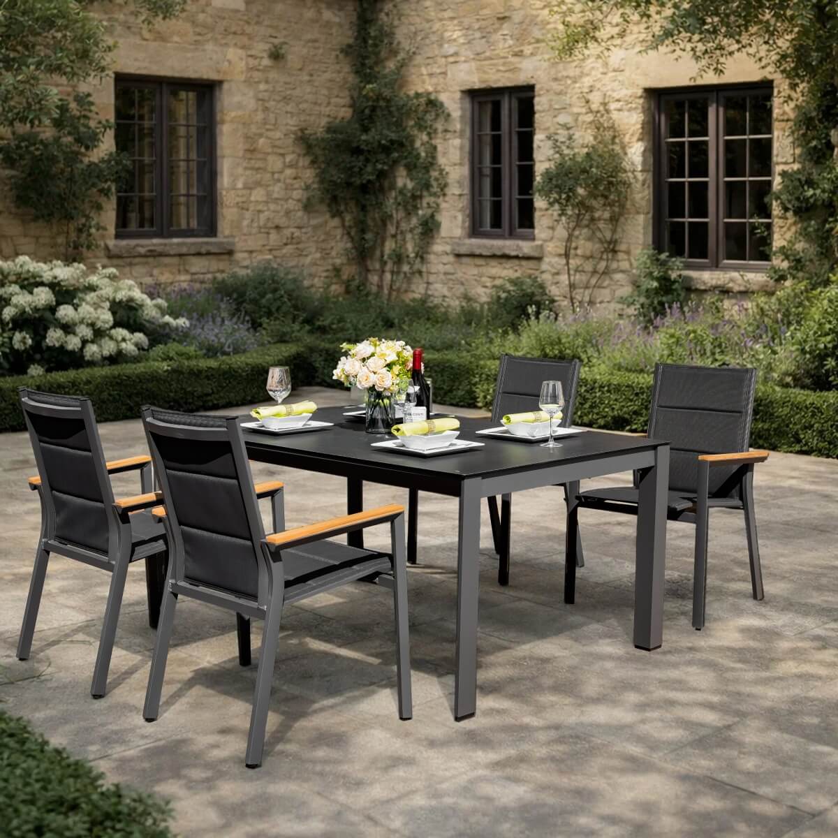 ARVE 4-Seater Aluminum Dining Set (Ceramic Glass Table)