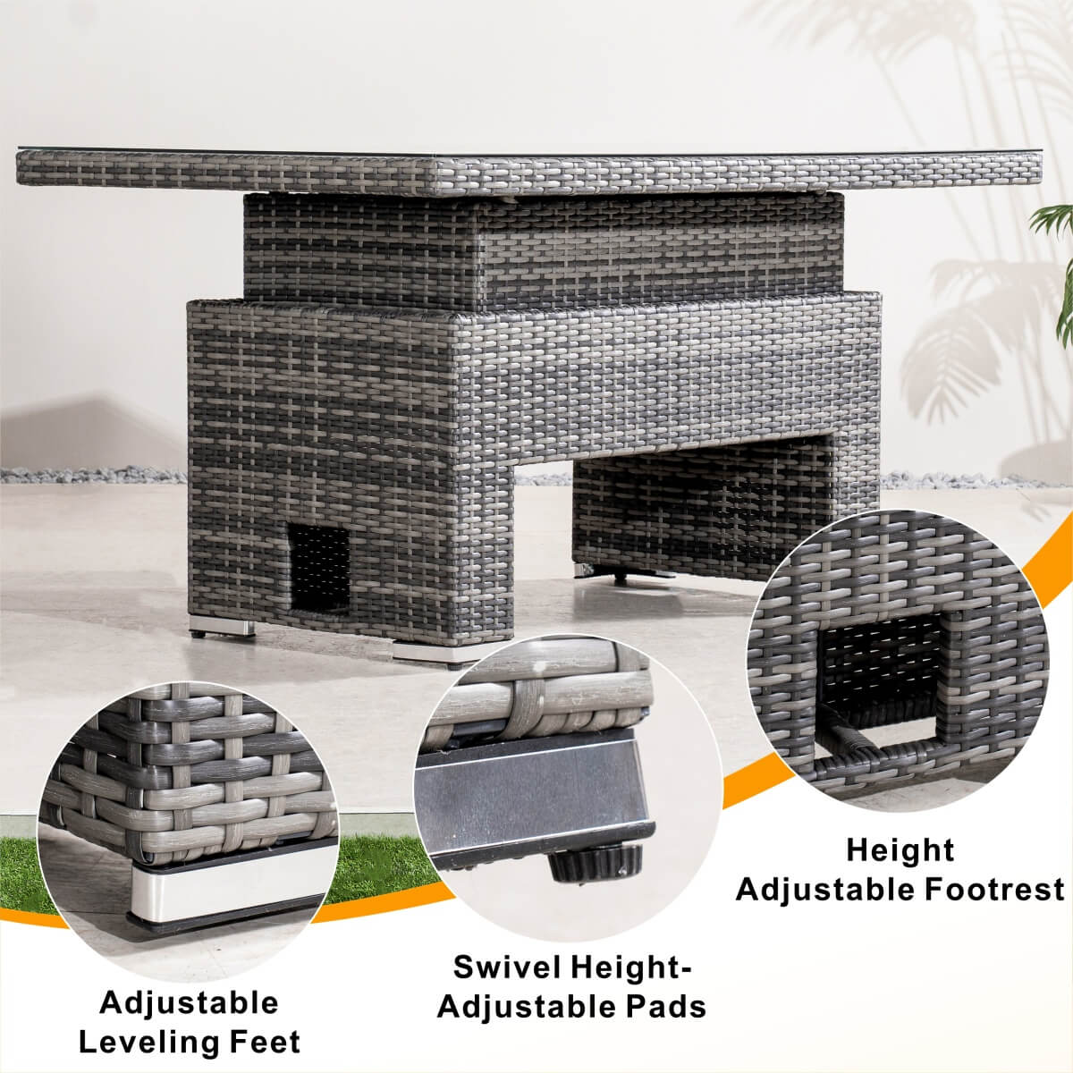 Premium Aluminium Modular Sofa Set - 9-Seater with Gas-Lift Armrests & Adjustable Table, Grey/Brown