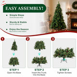Realistic Full Green Artificial Christmas Tree with Pine Cones & Red Berries - PVC Xmas Tree for Easy Setup, 6.5ft/7.5ft/8.5ft