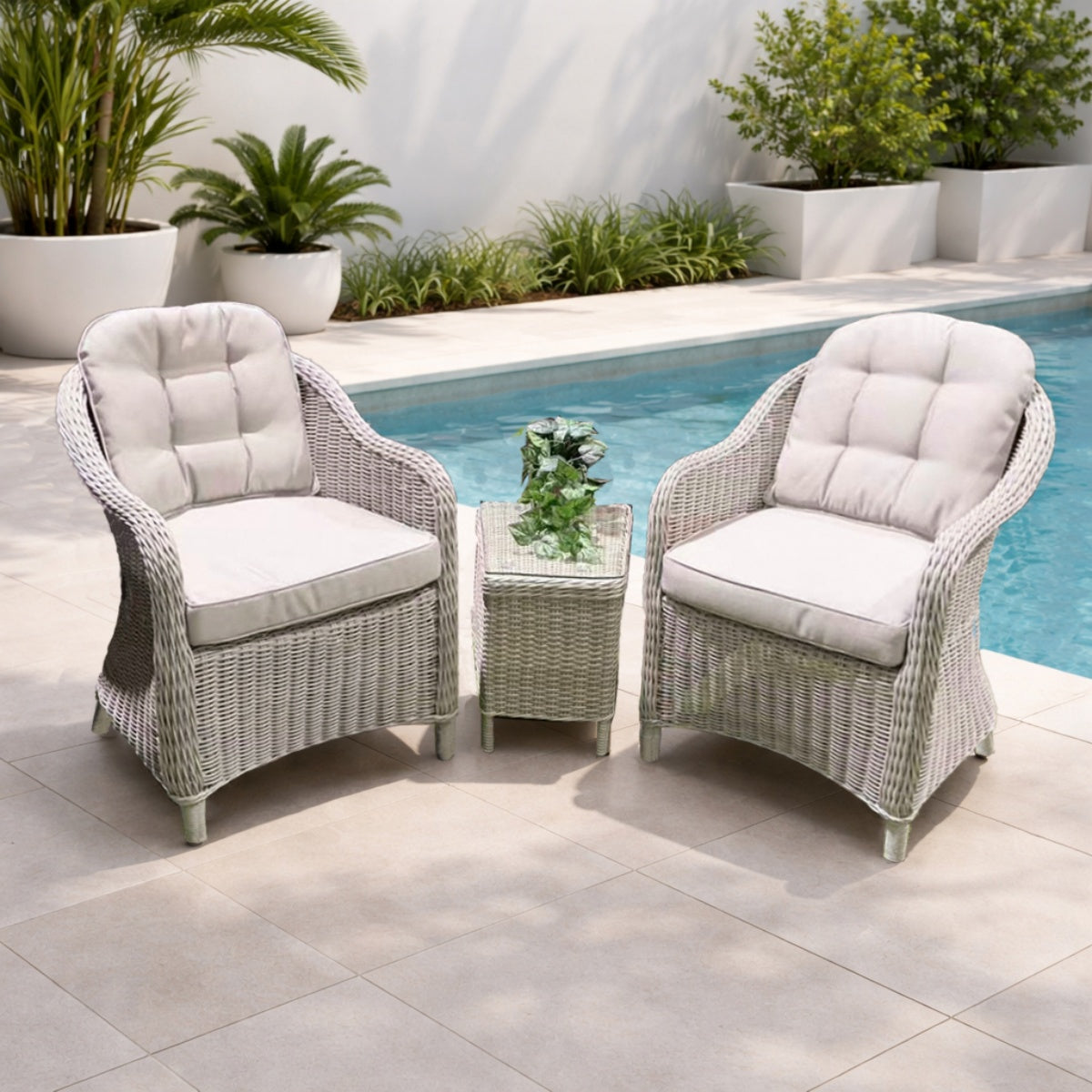Outdoor Rattan Bistro Set - 2-Seater Sofa with Coffee Table, Grey