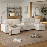 U Shaped Corduroy Sectional Sofa - Modular Sofa with Storage Ottomans, USB & Type-C Charging, Beige