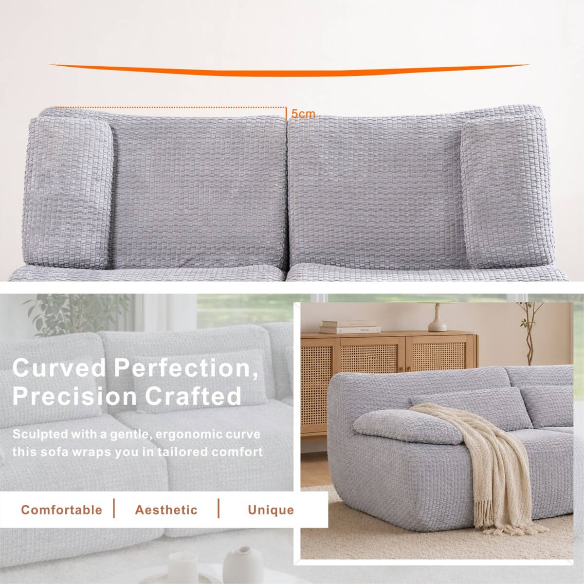 SOFTY Grey Indoor Modular Sofa Set - Space-Saving Compressed Sectional Sofa