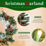 PVC & PE Christmas Garland with Red Berries & Pine Cones - Realistic Evergreen Foliage
