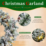 Snow-Flocked Christmas Wreath with Pine Cones & Red Berries - PVC Wreath with Pre-Lit LED Lights