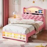3ft Single Velvet LED Bed with Storage & Charging Station - Upholstered Pink Bed Frame