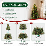 Realistic Green Artificial Christmas Tree with Pine Cones & Red Berries - Pre-Lit Warm White LED PVC Xmas Tree, Easy Setup, 5ft/6ft/7ft