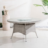 6 Seater Outdoor Rattan Round Dining Table - Glass Turntable & Parasol Hole Garden Table