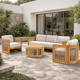 CAVEN 5-Seater Solid Wood Garden Sofa Set - 4-Piece Outdoor Sofa Set with Cushions