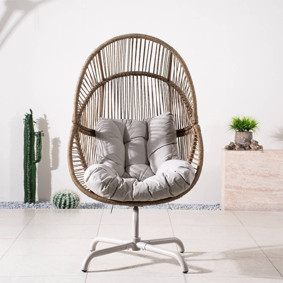 Metal Hanging Egg Chair - Outdoor Garden Swing Chair, Beach Yellow