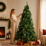 Realistic Full Green Artificial Christmas Tree with Pine Cones & Red Berries - PVC Xmas Tree for Easy Setup, 6.5ft/7.5ft/8.5ft