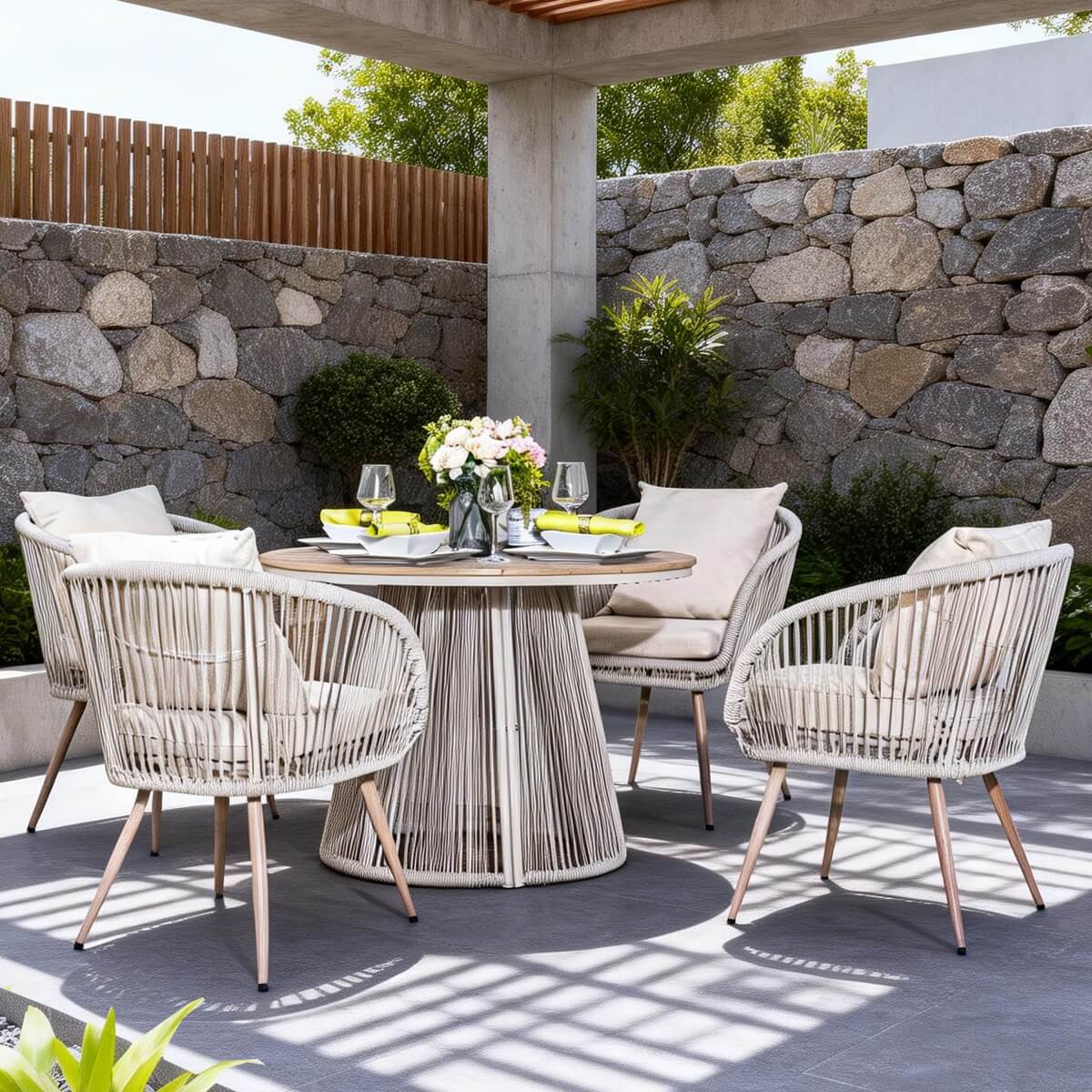 4-Seater Outdoor Dining Set - Round Metal Table with Chairs, Garden Patio Furniture