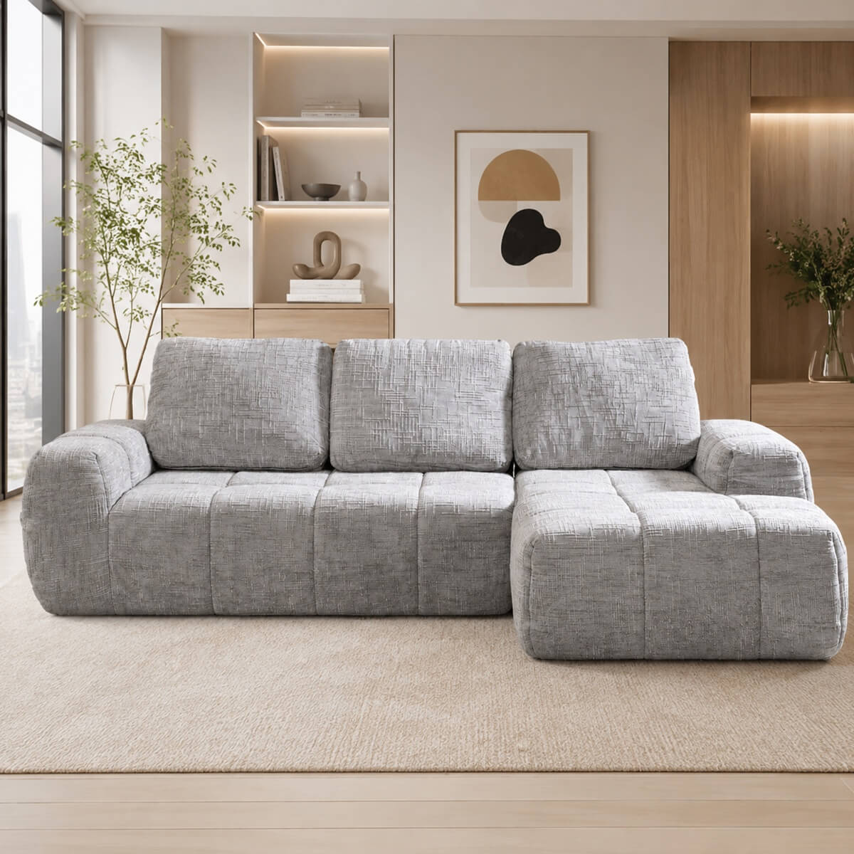 SOFTY Compressed Sectional Sofa with Chaise (Textured Line Design)
