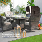 4-Seater Rattan Fire Pit Table Set - Square Gas Fire Pit Table with Wind Guard & Tempered Glass, Brown