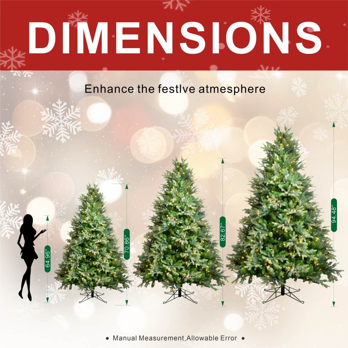 Lush Full Green Artificial Christmas Tree - Realistic Xmas Tree with Pre-Lit LED Lights for Festive Home Decoration, 6ft/7ft/8ft