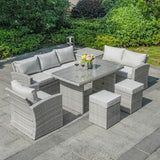 8 Seater Outdoor Rattan Sofa Set with Side Table & Footstools - Garden Furniture Set, Whitewash