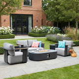 VAREL 4-Piece Sofa Set with LYRIN Fire Pit Table (2 Armchairs + 2-Seater)