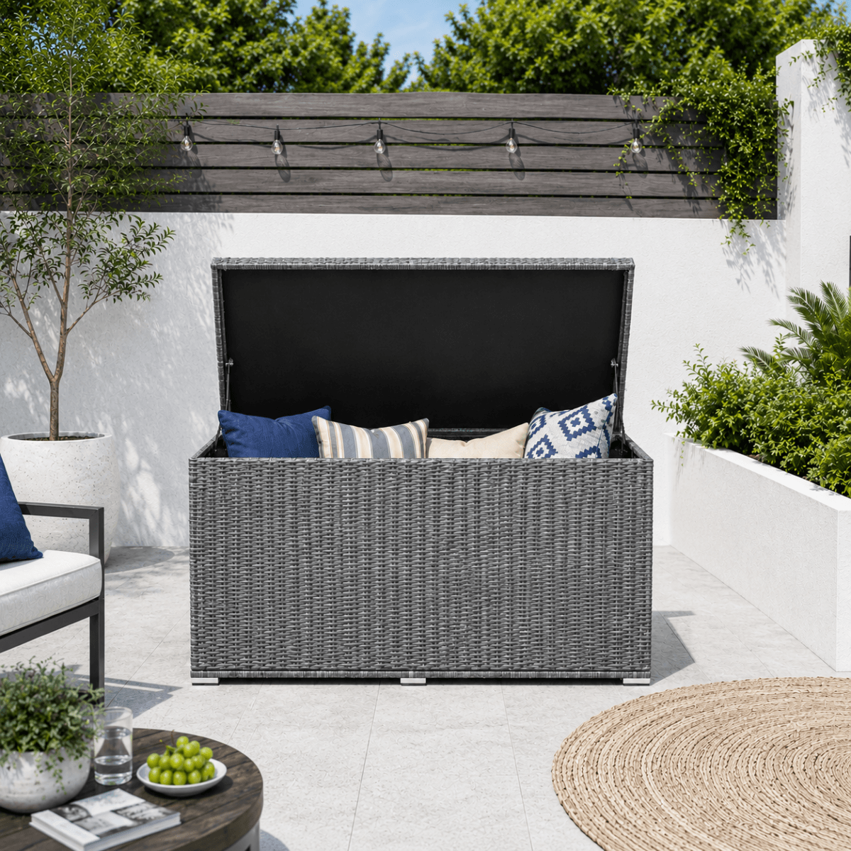 Large Outdoor Wicker Storage Box - Weatherproof Garden & Patio Chest