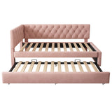 Upholstered Daybed with Pull-Out Bed - 3FT Single Sofa Bed 90x190cm, Trundle Guest Bed with Slatted Frame, Velvet
