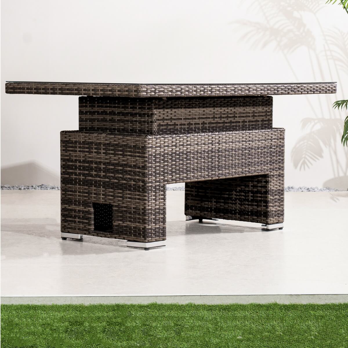 Outdoor Rattan Lift-Top Table with Tempered Glass Top - Garden Coffee Table
